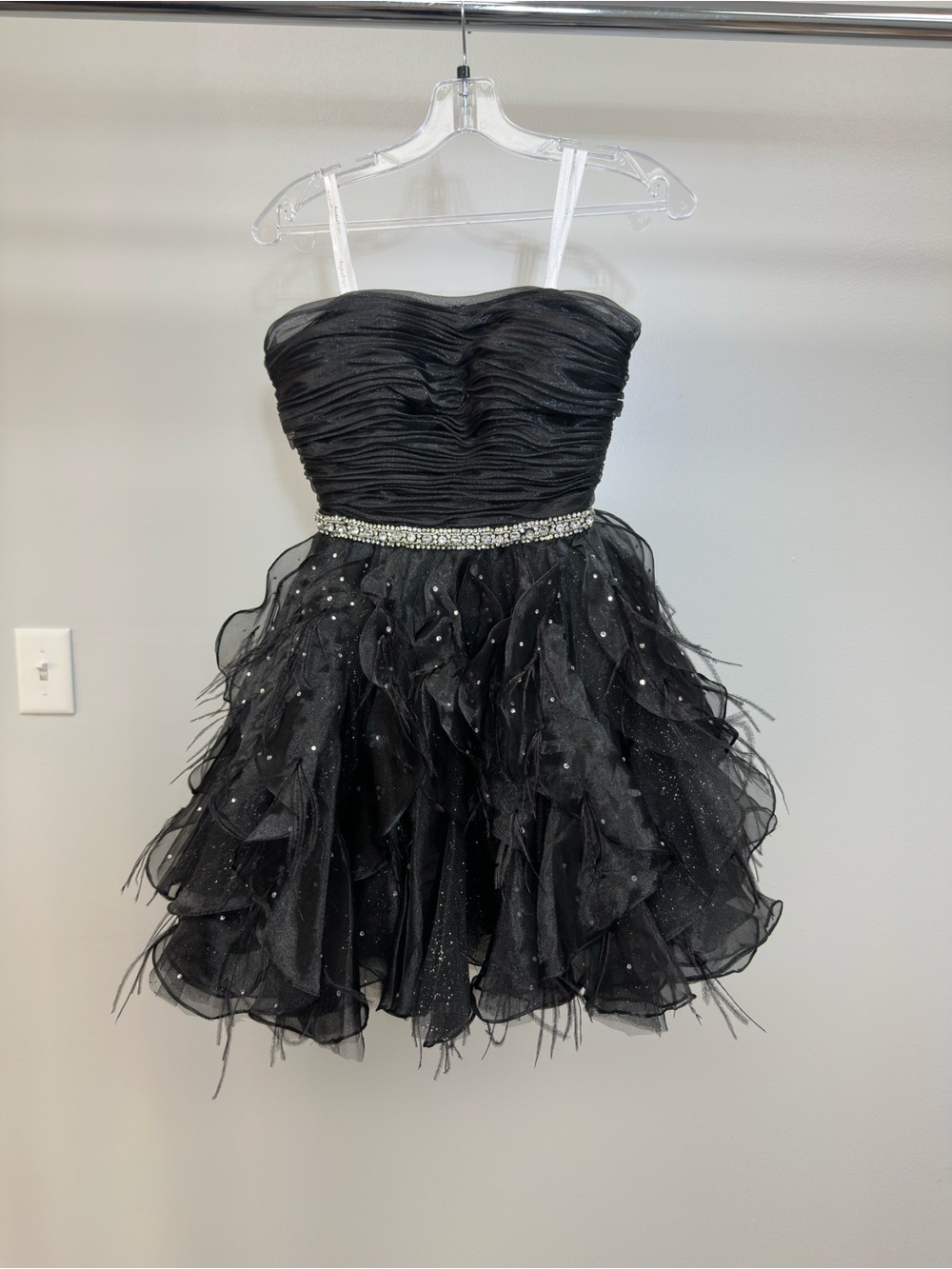 Black Ruched Ruffle Mini Dress
